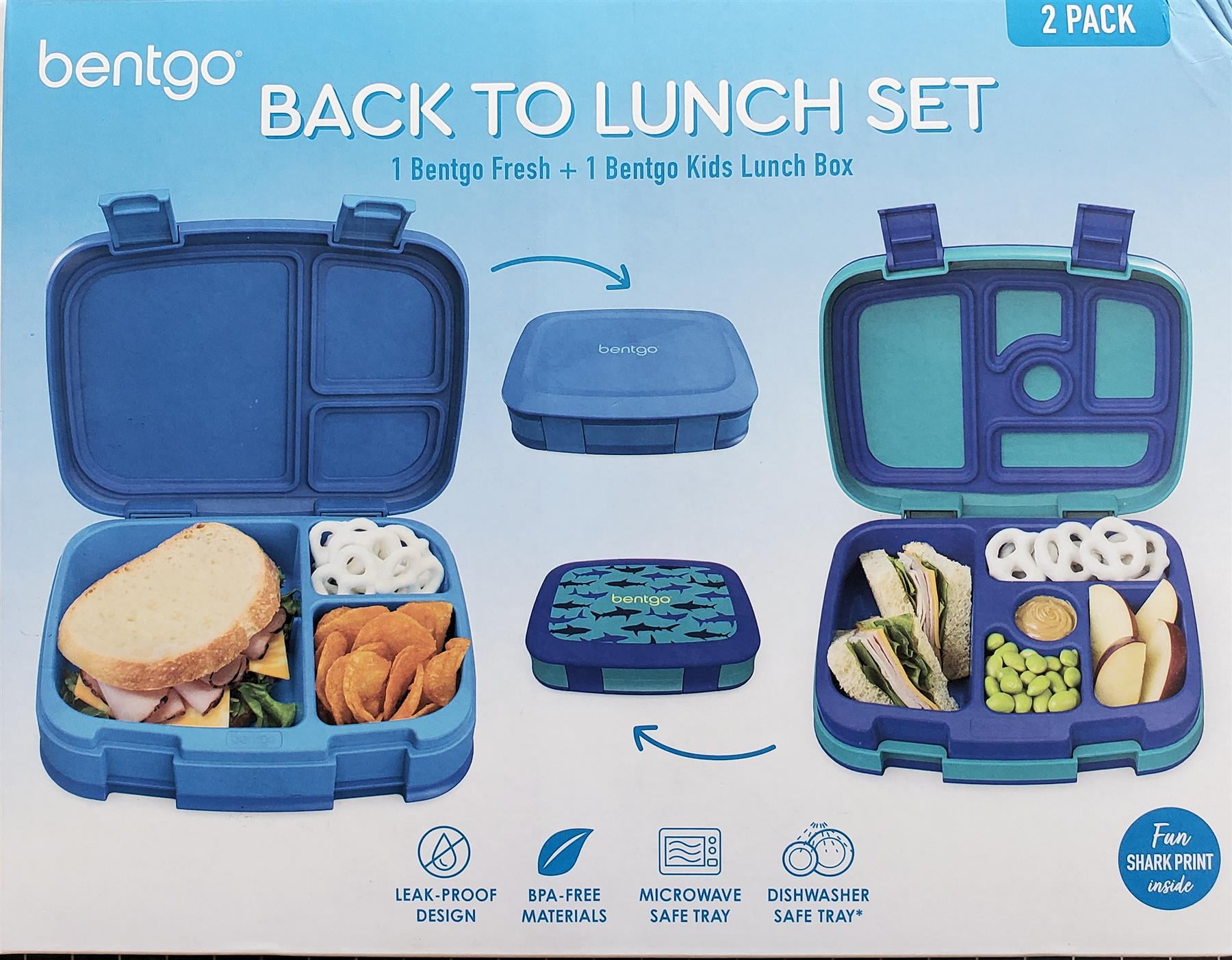 One Bentgo Fresh and One Bentgo Kids Lunch Box (Shark Print 