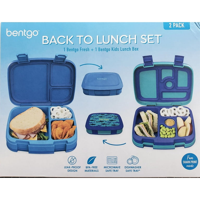 One Bentgo Fresh and One Bentgo Kids Lunch Box (Shark Print) - 2 pack