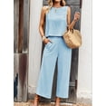 thumbnail image 3 of Women'S Summer 2 Piece Outfits Set Round Neck Sleeveless Tank Crop Top Wide Leg Pants Set with Pockets Light Blue L, 3 of 8