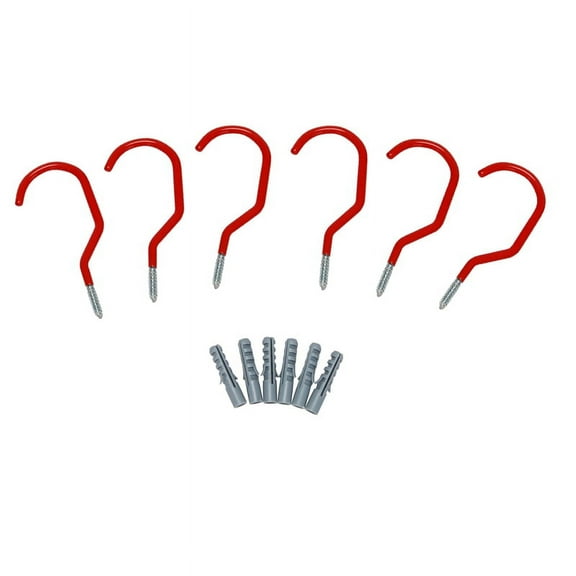 Bike Hooks,Heavy Duty Bicycle Storage Hooks Set,Screw-in Utility Storage Hangers Shed Garage Garden Hook Plastic Coated for Wall Mount/Ceiling Red Pack of 6