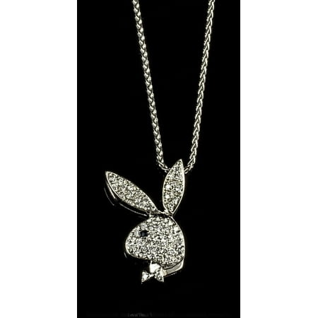 Mahablijewels Round Cut Cubic Zirconia Playboy Bunny Pendant In 14K White Gold Plated
