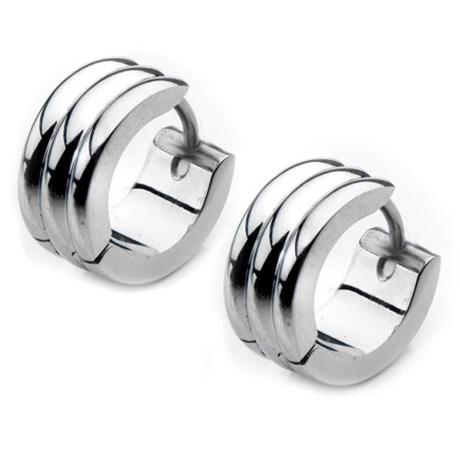 Inox SSE8540 Three Bars Polished Huggies Stainless Steel Earrings