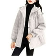 thumbnail image 3 of Jinhomg Fall Quilted Coat for Women Lightweight Comfy Button Down Hooded Puffer Jacket Plus Size Casual Solid Long Sleeve Outerwear with Pockets White XXL, 3 of 6