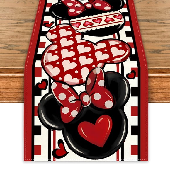 Camino De Mesa Para El Día De San Valentín, Cubierta De Mesa Para El Día De Galentines, Decoración De Ratón De Dibujos Animados Rosa, Decoraciones Para El Día De San Valentín Para Fiesta En Casa