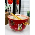 thumbnail image 7 of Lucky Cat Japanese Maneki Neko Red Porcelain Ramen Soup Bowl With Chopsticks Set, 7 of 7