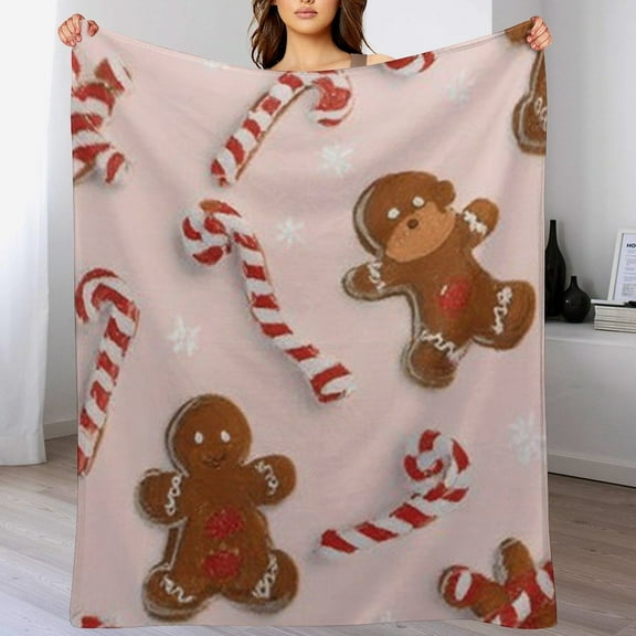 RKSupls Christmas Throw Blanket,Pink Gingerbread Soft Flannel Blanket, Fuzzy Warm Cozy Winter Blanket for Couch Bed Home Decor,50x60 in