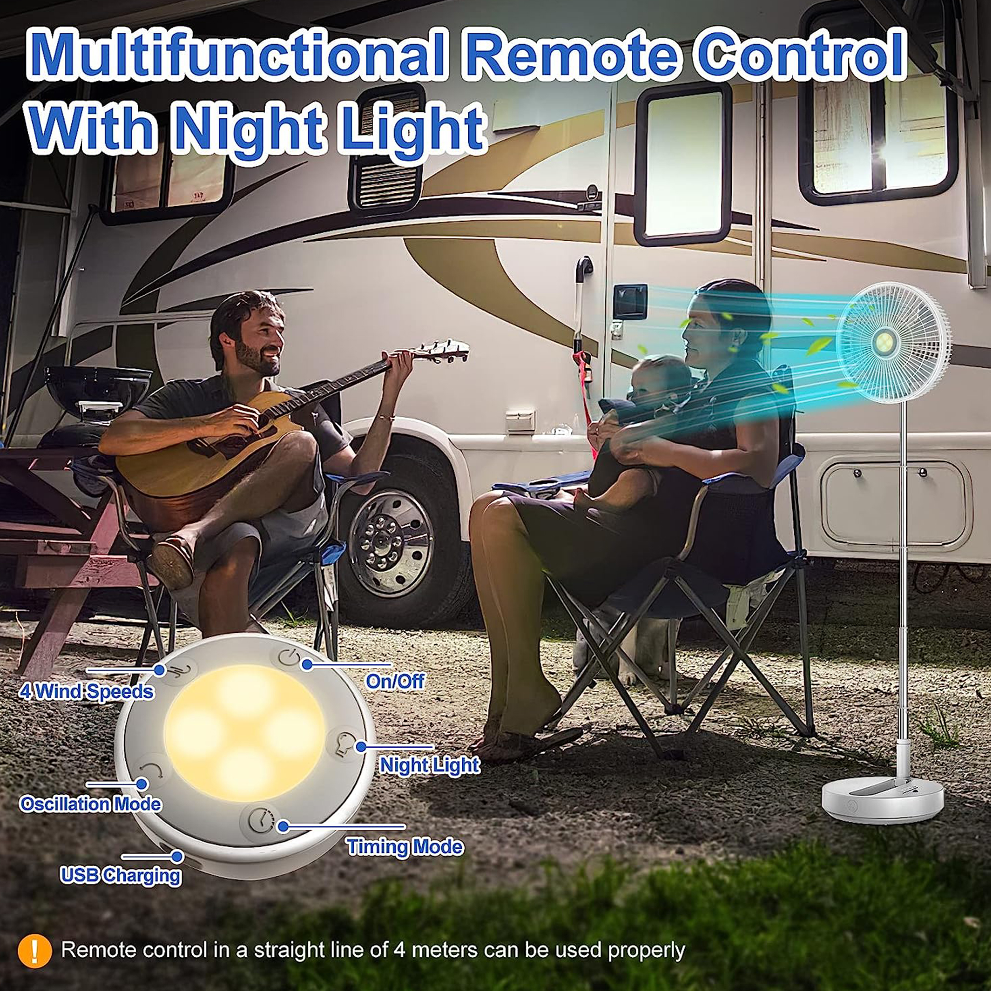 Uarter Portable Fans 7200mA Rechargeable Foldable Fan with Night Light Floor Pedestal Standing Fan for Home Office Outdoor