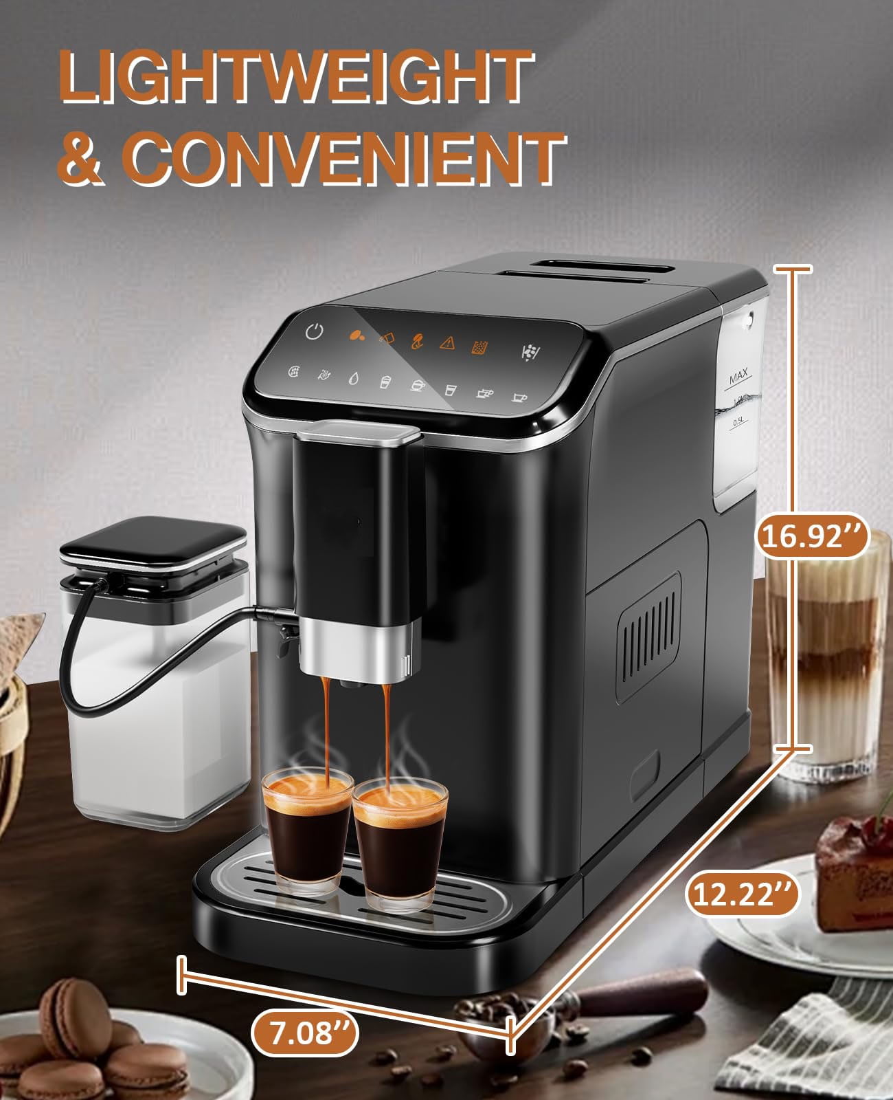 Kselythan Automatic Espresso Machine 20 Bar,Professional Espresso Maker with Automatic Milk Frother,Built-In & Adjustable Espresso Bean Grinder,Touch Screen Coffee Machine with 1.5L Water Tank