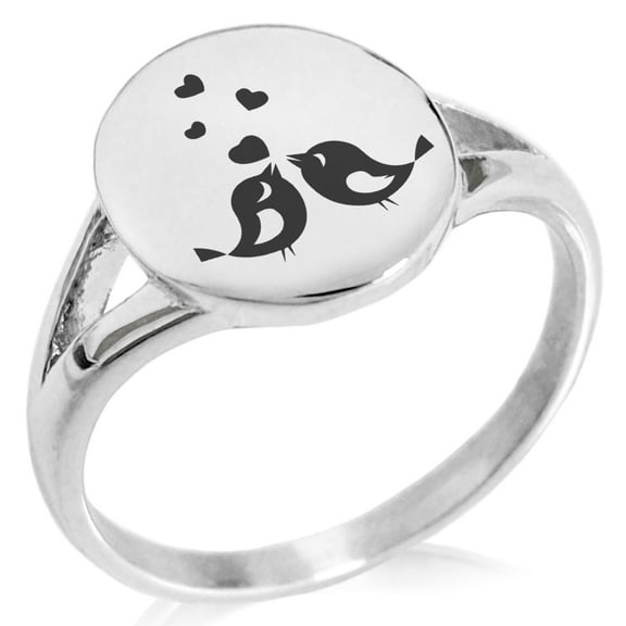 Stainless Steel Lovebirds Heart Minimalist Oval Top Polished Statement Ring