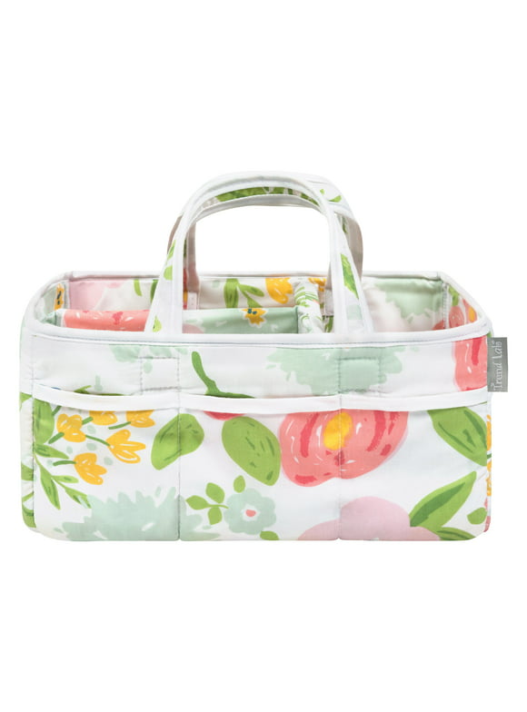 Trend Lab 100% Cotton Floral Diaper Storage Caddy in Pink, Tonal Greens, Yellow and White
