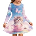 thumbnail image 2 of WhouRiu Girls Casual Cartoon Graphic Dresses Long Sleeve Crew Neck A Line Dress Kids Autumn Comfortable Cute Everyday Sundress,4-5 Years, 2 of 4