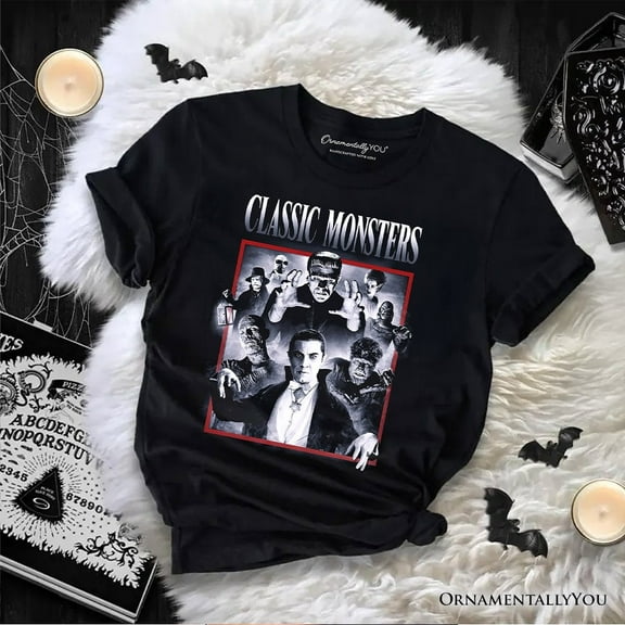 Classic Monsters Black and White T-Shirt, Retro Vintage Horror Tee