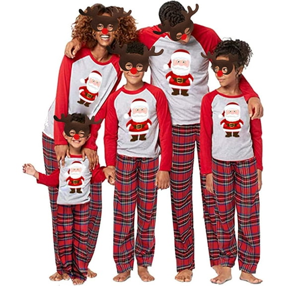 Viworld Family Christmas Pajamas Matching Sets Christmas Elk Printed Plaid Pattern Sleepwear Christmas Pajamas Nightwear Pajamas PJS Set