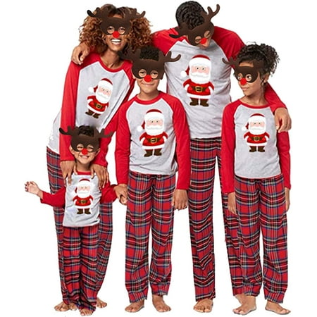 

Viworld Family Christmas Pajamas Matching Sets Christmas Elk Printed Plaid Pattern Sleepwear Christmas Pajamas Nightwear Pajamas PJS Set