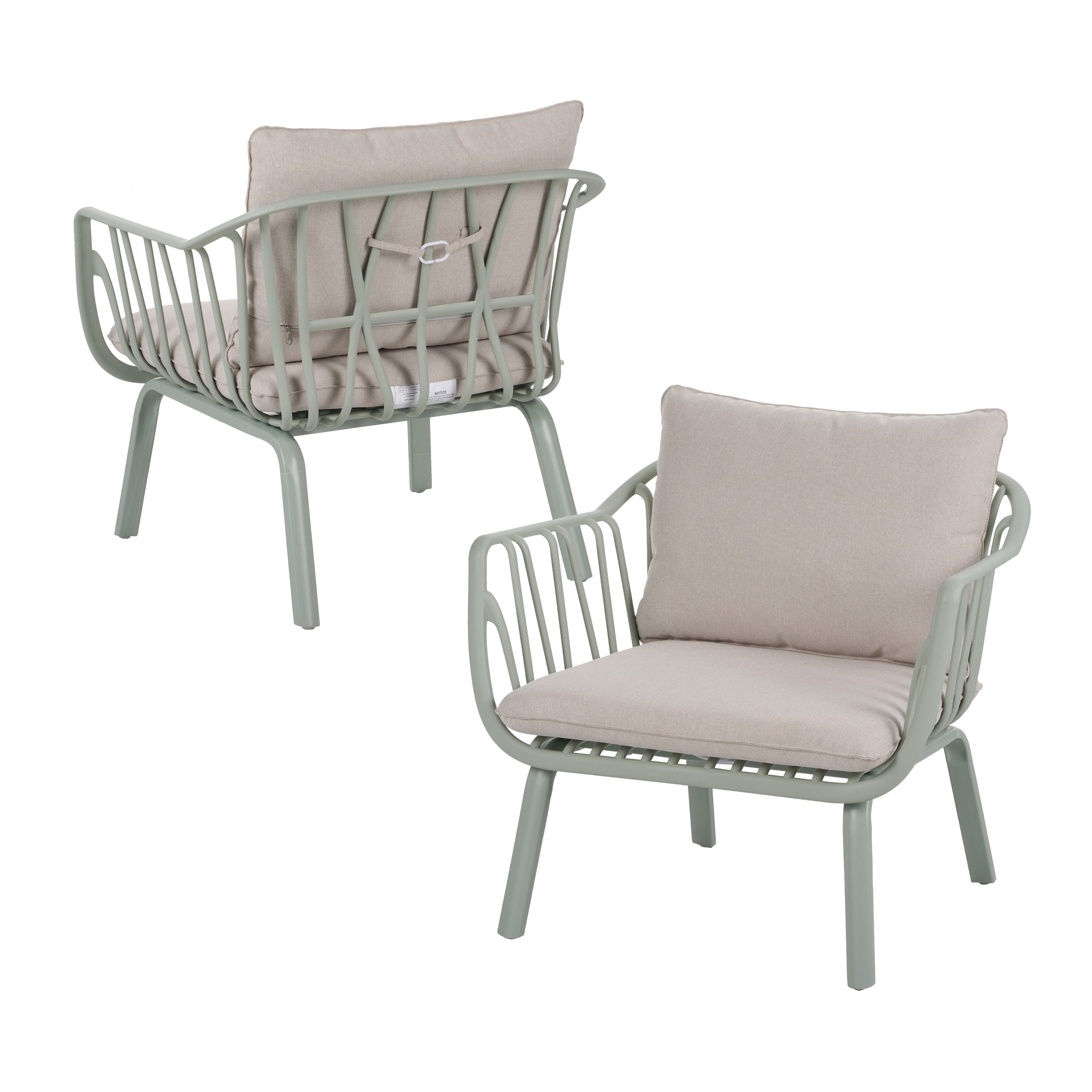 Outdoor PP Frame Patio Club Chairs Set of 2 for Garden, Green