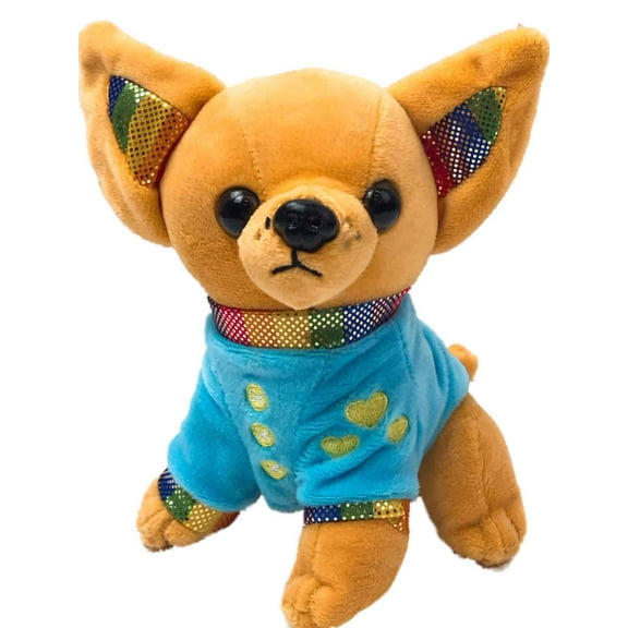 Linzy Toys Plush Blue Chihuahua 6.5" Puppy Dog Stuffed Animal Pal With Rainbow