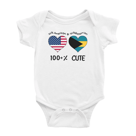 

50% Bahamian + 50% American = 100+% Cute Baby Rompers Baby Bodysuit (White 18-24 Months)