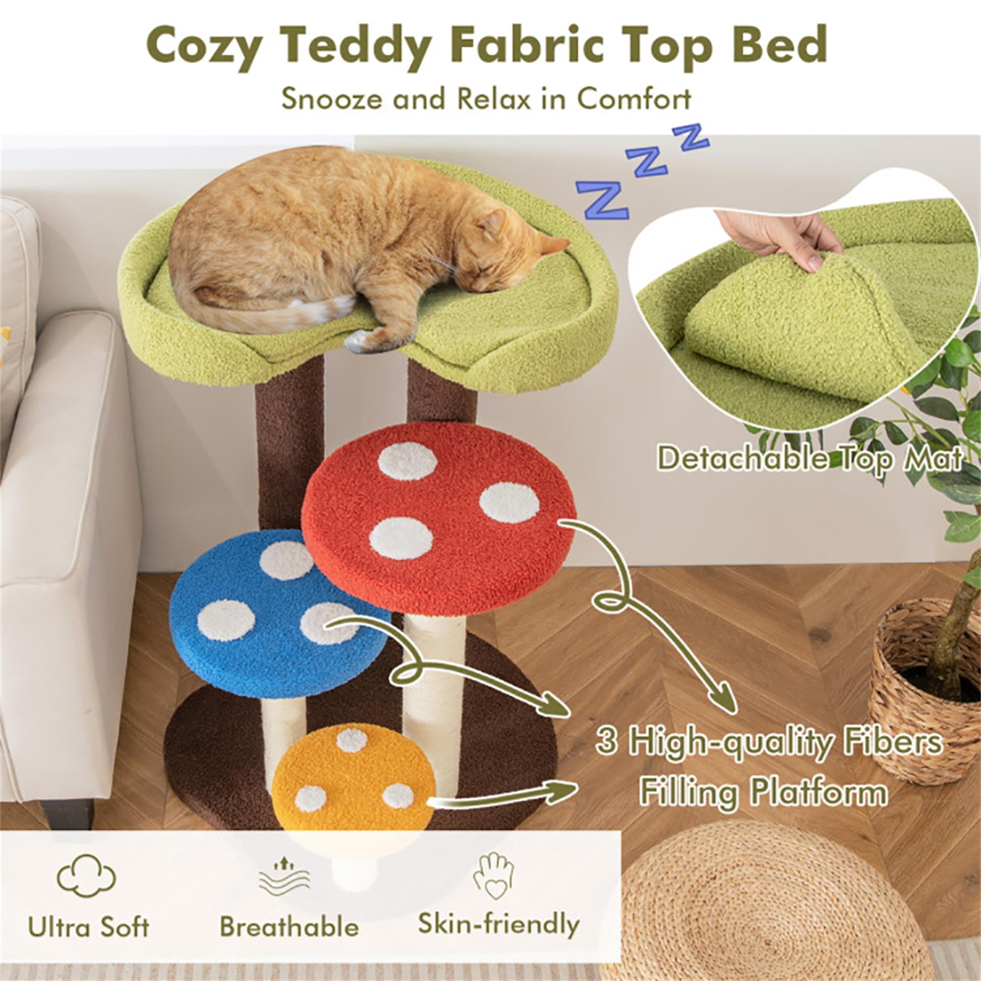 Kadyn 37" Cat Tree House, Small Cat Condo with Sisal Scratching Post, Mushroom Cat Tower, Multicolor