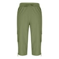 thumbnail image 5 of Qulqfy Cotton Capris for Women Cargo High Waist Tie Side Drawstring Wide Leg Green Capris S, 5 of 7