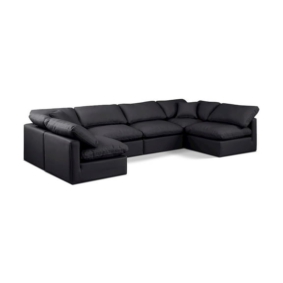 Meridian Furniture Indulge 140" Black Vegan Leather U-Shaped Modular Sectional