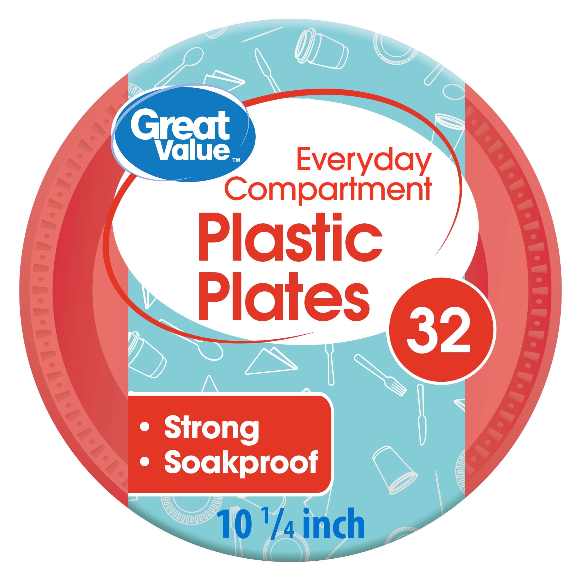 Great Value Compartment Plastic Plates, 32 count