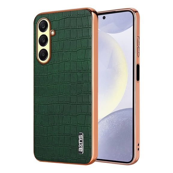ELEHOLD Case for Samsung Galaxy A17 5G, Electroplated Edge Crocodile Texture Leather Shockproof Case, Full Lens Protection,Green