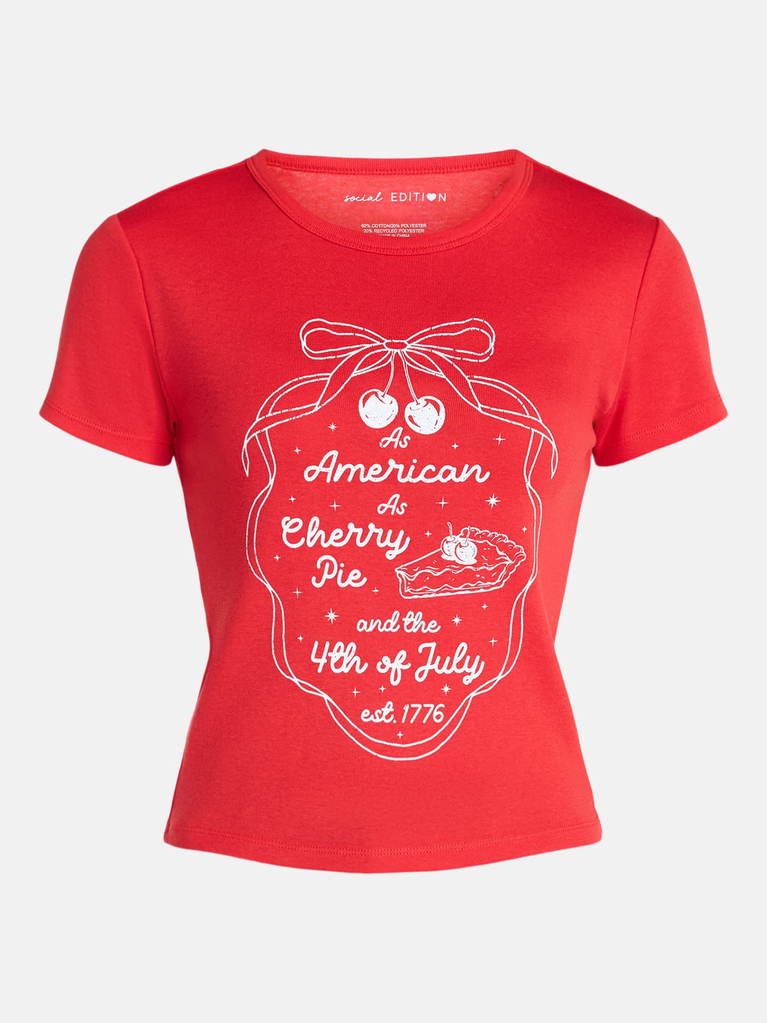 Social Edition Women's American Cherry Pie Graphic Tee with Short Sleeves, Sizes XXS-XXL