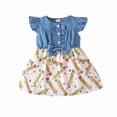 thumbnail image 2 of Girls Dresses Summer Back to School Flutter Sleeve Lace Bowknot Allover Print Casual Dress Size 1-2Y, 2 of 8