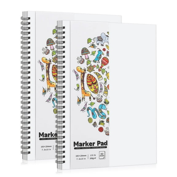 SUMAJU 2 pack 135lb/200gsm Marker Paper Pad 7.6×10in Double Sided Bleedproof Marker Sketchbook Paper for DIY Drawing Ideal Gift
