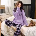 thumbnail image 3 of Conjunto de 2 piezas de pijama para mujer, ropa de dormir informal, manga larga, cuello redondo, traje suelto, pantalones y camisetas a cuadros, primavera y otoño, 3 of 4