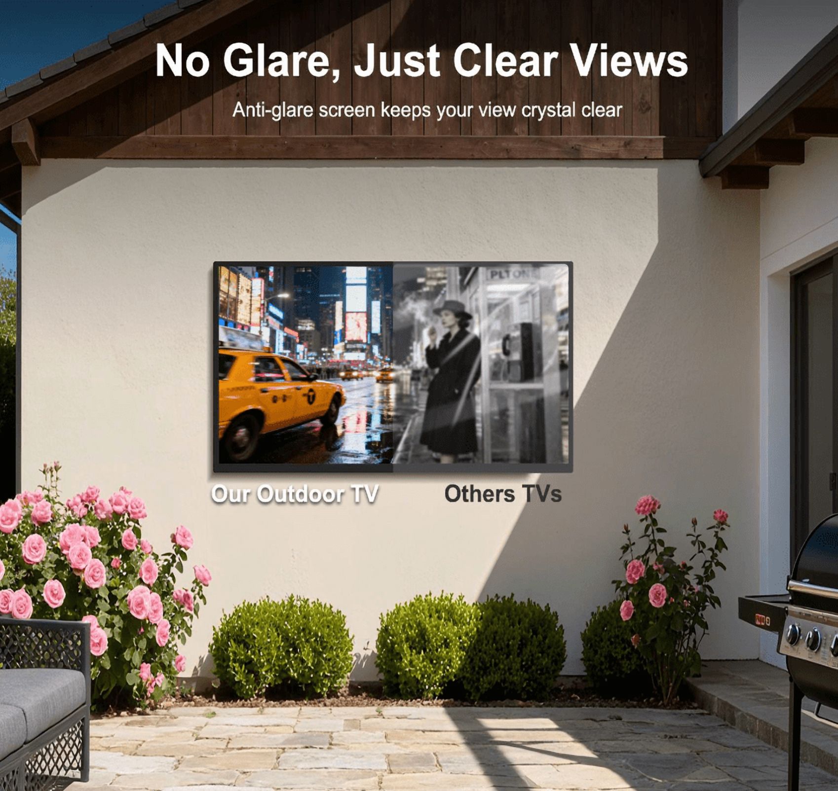 65" Outdoor TV, 4K UHD Smart TV, IP65 Waterproof, 2500nits High Brightness Suitable For Full Sun, Built-in Voice Assistant & Dolby Atmos