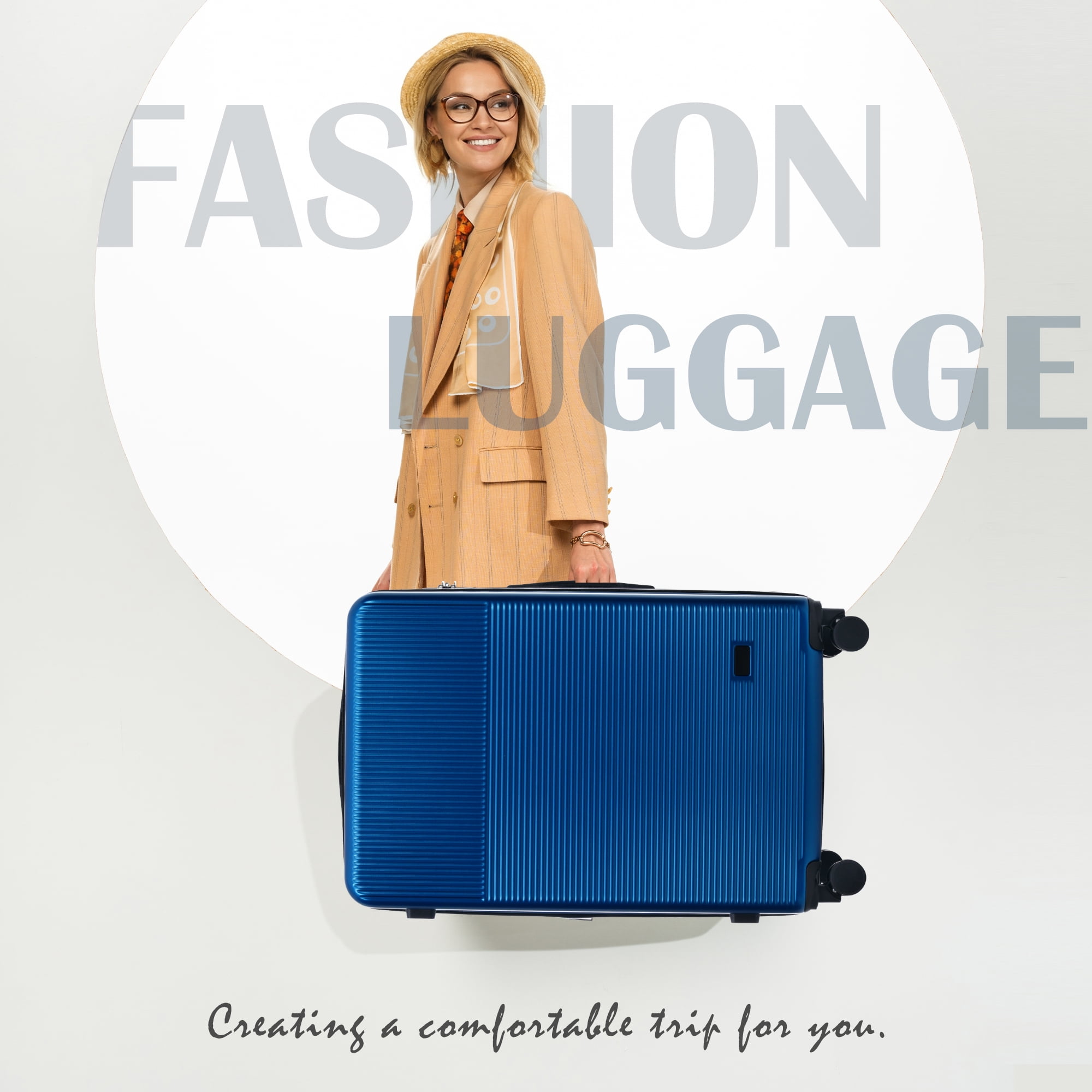 Euroco 5 Piece Luggage Sets, 20" Carry-On Luggage with Half-Opening & USB Port, 20/24/28inch Lightweight Travel Suitcase Set with TSA Lock, Double Spinner Wheels & 2 Travel Duffel Bags,Blue
