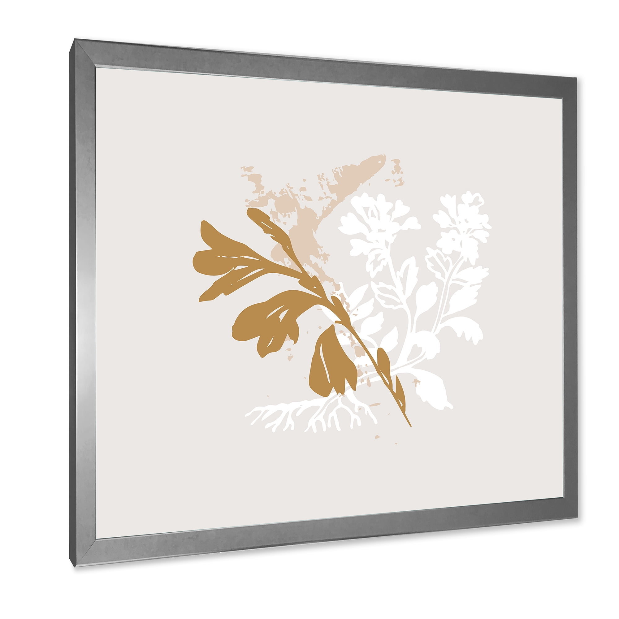 Designart 'Minimal Botanical Design In White and Brown' Traditional Framed Art Print