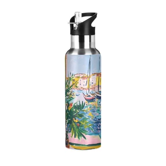 Yayeee 20oz Insulated Water Bottle Double Wall Stainless Steel with Flip Straw Lid, Yellow Window