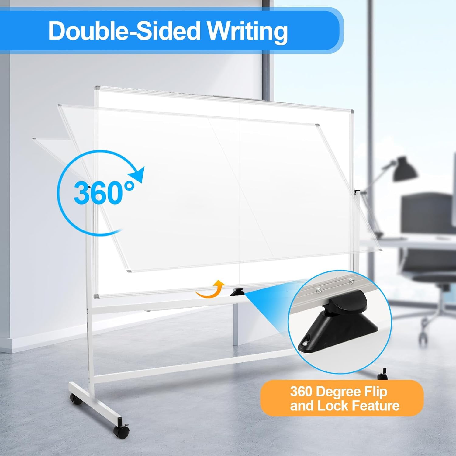 SHZOND 60 x 48 Double Sided Rolling Whiteboard, Rolling White Board,Magnetic Rolling Dry Erase Board Easel Standing Board on Wheels with Aluminium Frame for Office, Home ,Classroom
