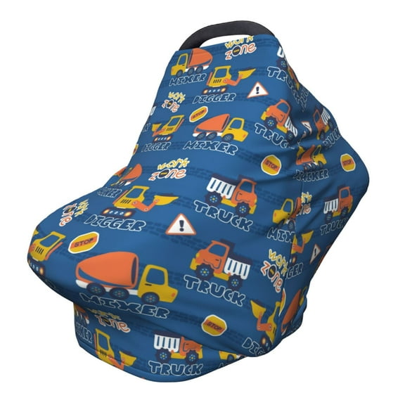 Fotbe Construction Vehicles Pattern Car Seat Covers for Babies, Nursing Breastfeeding Cover Infant Carseat Canopy, Soft Stretchy Carrier Cover