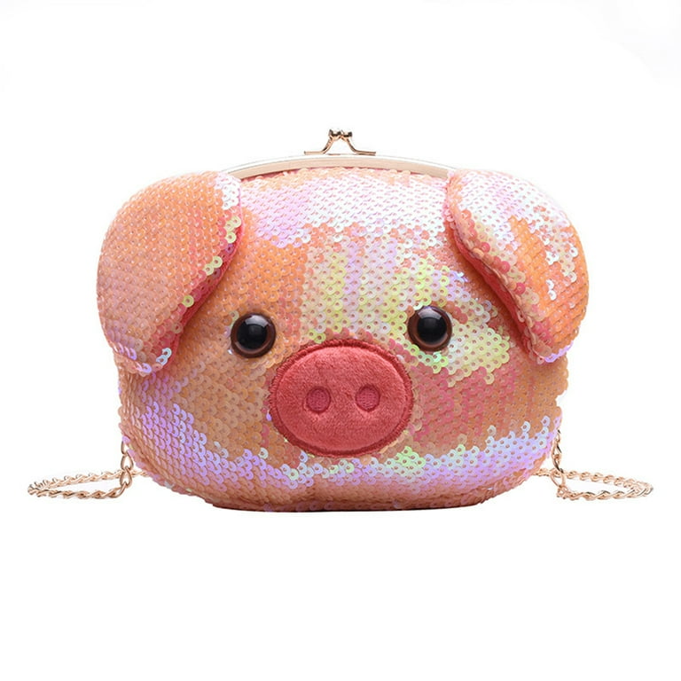 Sequin Pig Design Crossbody Bag Fashion Chain Bag Shiny Piggy Shoulder Bag Delicate Adorable Buckle Pouch for Girls Lady