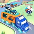 thumbnail image 3 of Paquete de 9 coches de juguete para niños pequeños de 2, 3, 4, 5 años, regalo para niños y niñas, camión de transporte grande con 8 pequeños y bonitos camiones de tracción, camión portador con sonido, 3 of 3