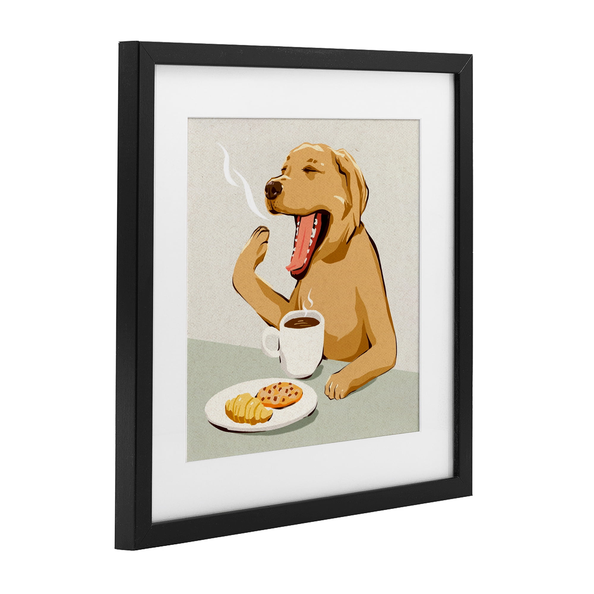 Stupell Industries Yawning Dog Morning Coffee Black Framed Print Under Glass, design by Ziwei Li