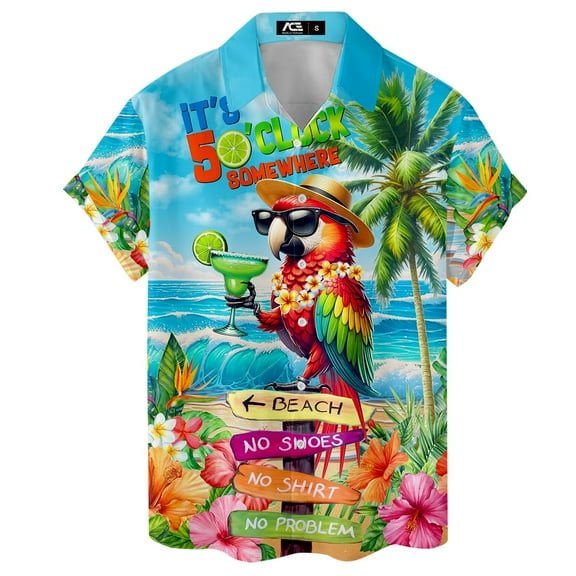 Funny Parrot Hawaiian Shirt For Men Summer Beach Vacation Aloha Party Mens Hawaiian Shirts Short Sleeve Button Down Shirt Men