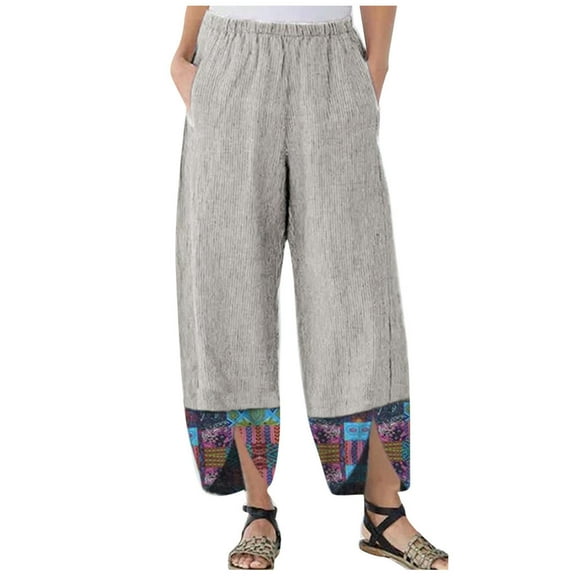 HomeGardon Linen Pants Women Plus Size Pants for Women,Fashion Women Summer Casual Loose Cotton and Linen Pocket Printing Trousers Pants,S-XXXXXL