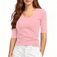 thumbnail image 5 of GigrtiJin Women's Short Sleeve T Shirts Casual Slimming V Neck Basic T Shirts Womens Solid Color Pull On Cropped Going Out Tees, 5 of 8