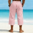 thumbnail image 6 of Favoffer Men Linen Cropped Pants Vertical Stripe Pattern Elastic Waist Waistband Button Fly Closure Side Pockets Capri Pants for Daily Walking Casual Outdoor, 6 of 9