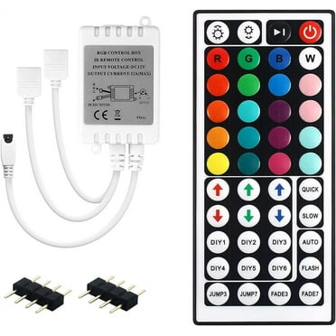 44 Keys IR Remote Controller RGB LED Strip Light Controller Output Voltage DC12V 4 Pin 2 Ports RGB Control Box with WirelessReceiver for RGB 5050 3528 LED Strip Lights- Dual Outputs