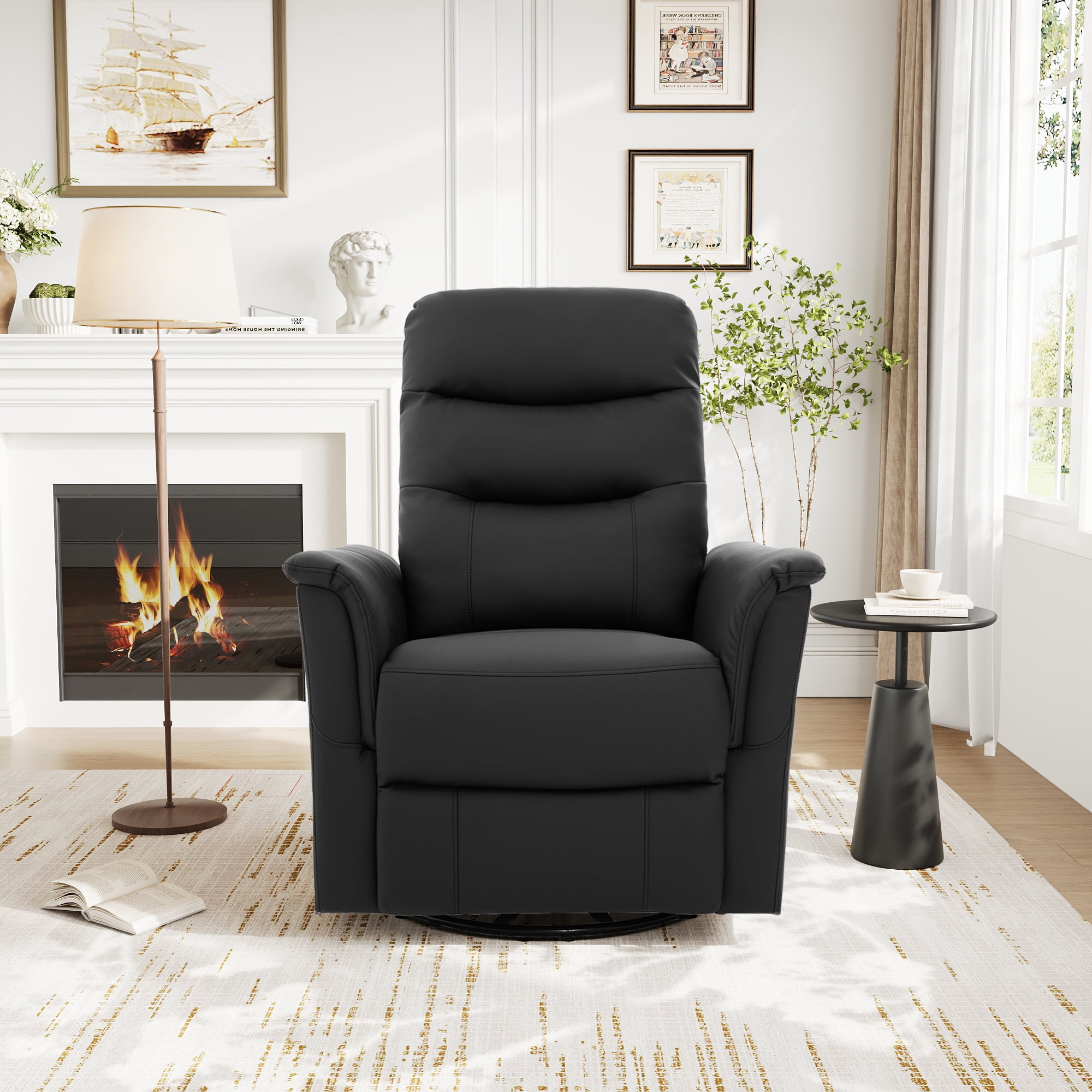 Euroco Manual Recliner Chair, 270° Swivel Rocker Chair with 8-Point Massage Function and Adjustable Backrest,Nursery Rocking Recliner for Living Room, Bedroom and Nursery,Black