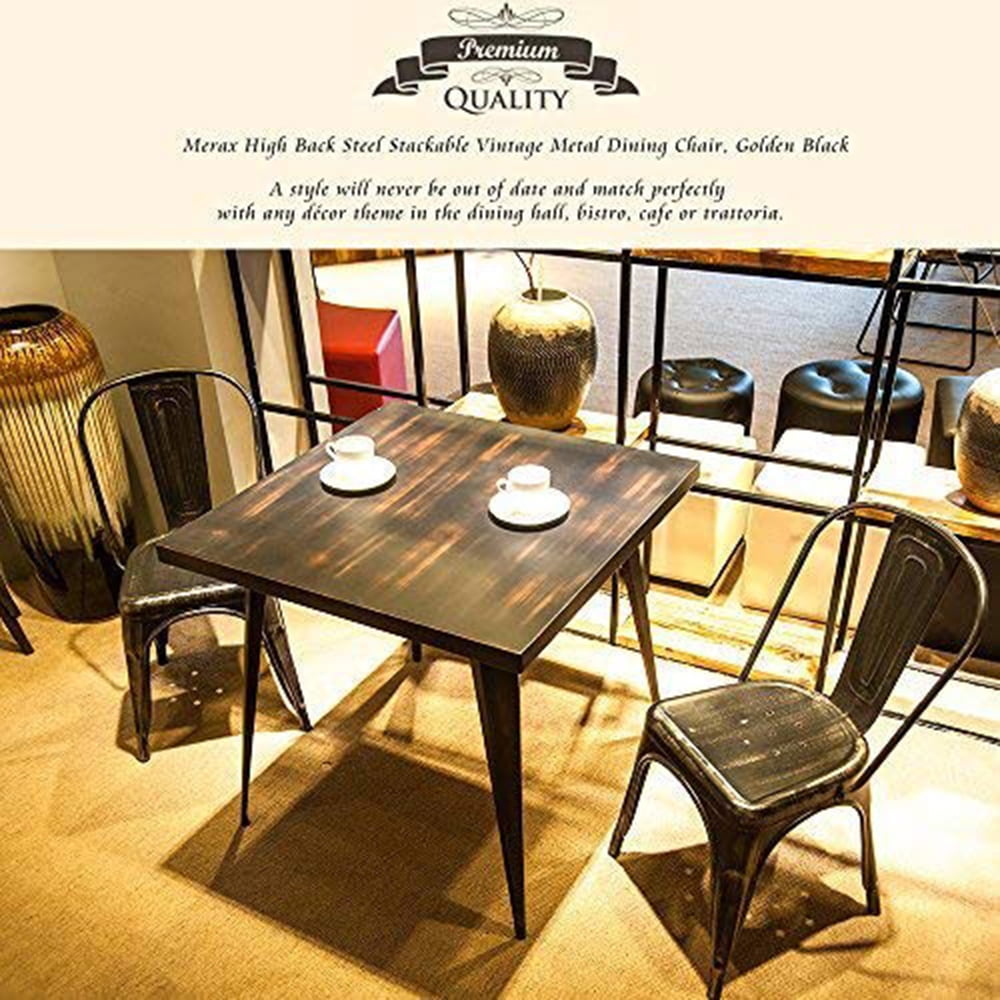 Kepooman Vintage Metal Bar Stools Set of 2, Rustic Industrial Stackable High Backrest Indoor/Outdoor Chairs, Counter Stools for Home Kitchen Cafe Bar, Golden Black Kepooman Vintage Metal Bar Stools Set of 2, Rustic Industrial Stackable High Backrest Indoor/Outdoor Chairs, Counter Stools for Home Kitchen Cafe Bar, Golden Black