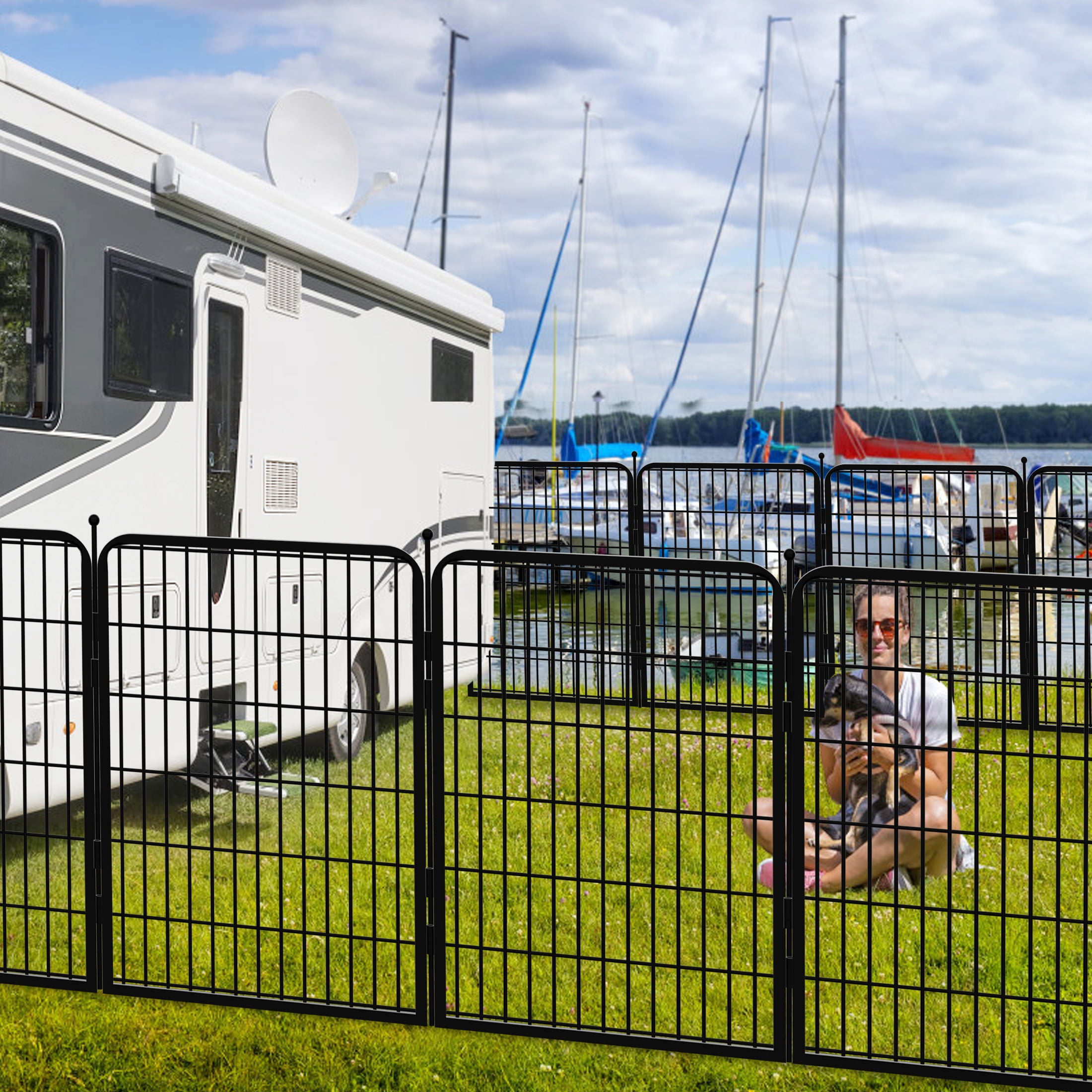 Txh001 Dog Playpen Outdoor, 12 Panels 40inch Metal Dog Fence with Doors for Dogs Pet Puppy Playpen Exercise Pen for RV, Camping, Yard