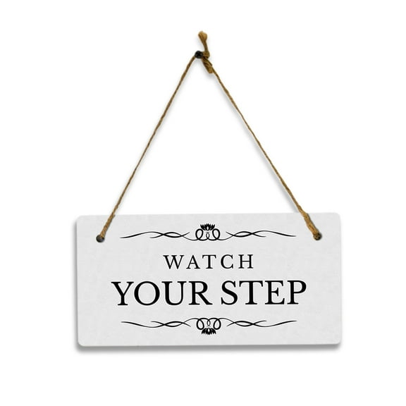 Watch Your Step 5" x 10" Hanging Wall or Door Sign | Rustic Twine | Stylish Business or Office Safety Signage