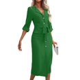 thumbnail image 2 of Women's Long Shirt Dress Mid Sleeve Button Casual Dresses Green S, 2 of 9