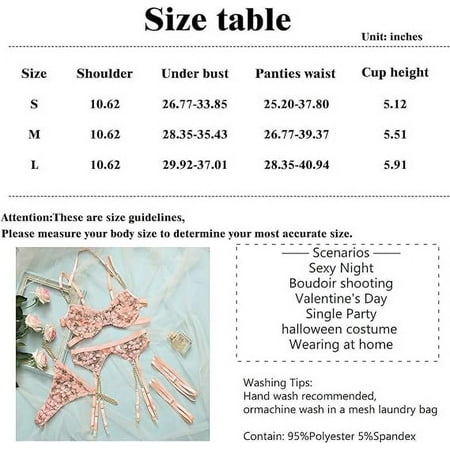 Lingerie Sets for Women Sexy  Bra and Underwear Set  Garter Belt Flower Embroidery Lace Adjustable Strappy Harness Lingerie Set  Pink